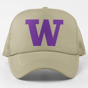 NEW Washington Huskies W Logo Foam Trucker Mesh Snapback Hat KHAKI